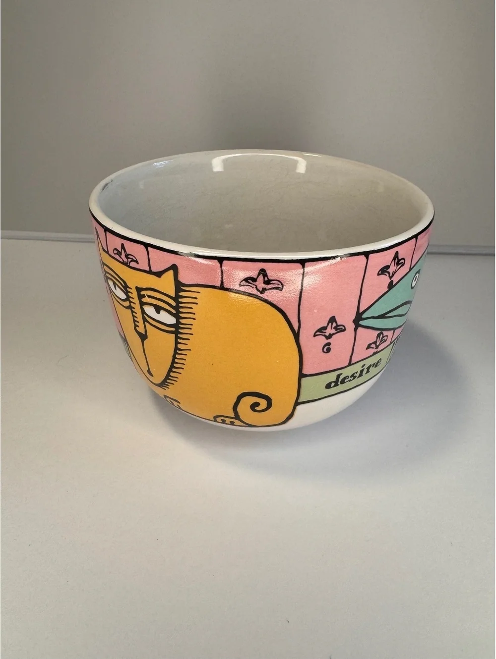 Bad Cat Collection Ceramic Coffee Cup with Colorful Cat and Fish Design